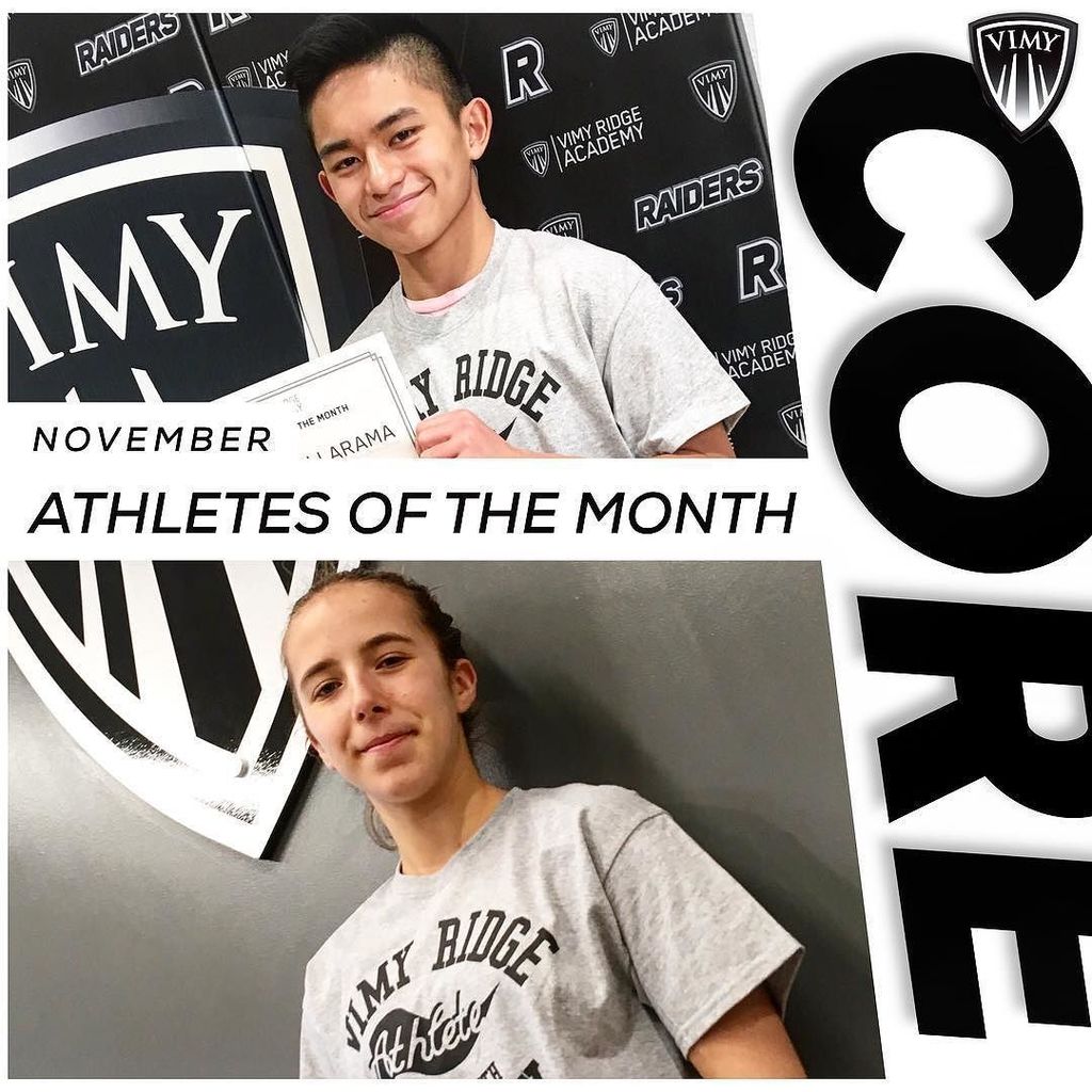 VimyAcademy's tweet photo. Congrats to our #AOTM for November. Matthew & Sydney consistently display the #VimyCore values and are leaders regardless of context. While they both excel at many sports, it's rare that they shy away from trying something new. #becomingmore #vimyproud #vimyraiders #co https://t.co/lzzgkJjrcB