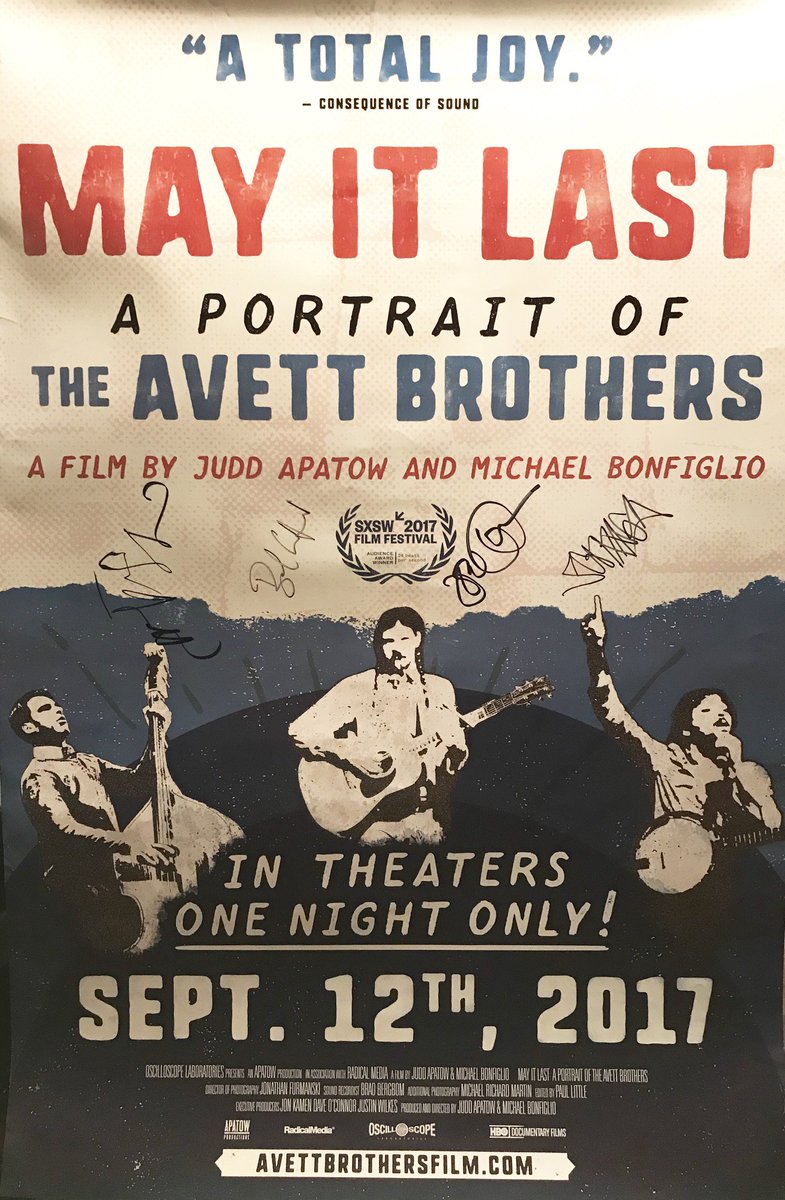 theavettbros's tweet image. Day 2 of #12daysofAvett: Signed “May It Last” movie poster. For a chance to win, QUOTE this tweet and tell us 1 song you hope to hear at #AvettNYE. Tickets: bit.ly/AvettBrothersN….
*Must quote tweet by tonight at 11pm EST to be eligible. 1 winner will be randomly selected*
