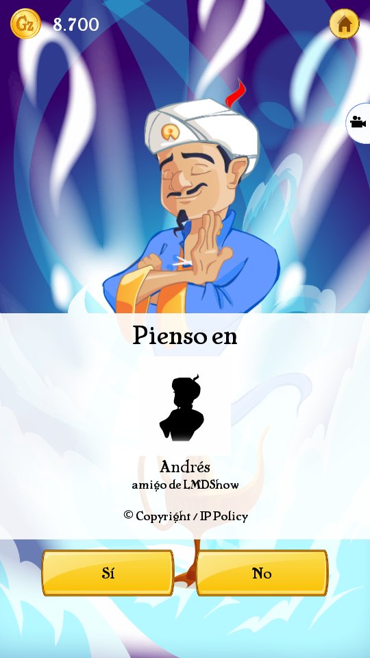 MaxMarcosPato's tweet photo. @LMDshw el Andrés en el Akinator q cojones😂 https://t.co/aY6ktvKmWS