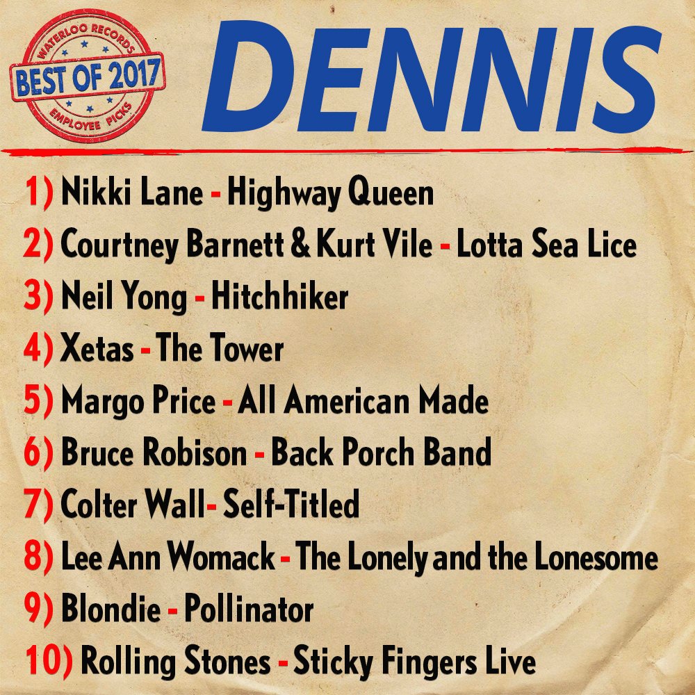 sixonxonqa's tweet photo. Dennis has your Monday tunes all picked out. Check out his #WaterlooBestof17 // #NikkiLane #CourtnetBarnett #KurtVile #NeilYoung #Xetas #MargoPrice #BruceRobison#ColterWall #LeeAnnWomack #Blondie #RollingStones https://t.co/PpLEWaC8sP