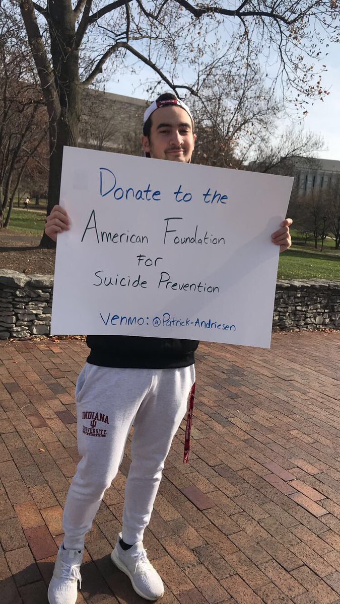 kdr_iu's tweet image. KΔΡ is raising funds for the American Foundation for Suicide Prevention. If you’d like to support Venmo “Patrick-Andriesen” your donation. Message should say &quot;AFSP&quot;. Thank you 😁