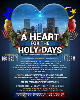 calvarydenver's tweet photo. A Heart for the Holy-Days: A benefit concert for the people of Puerto Rico #hurricanemaria #interfaith #community #denver #godislove #OpenToAllClosedToNone https://t.co/FCRKJIOTMQ