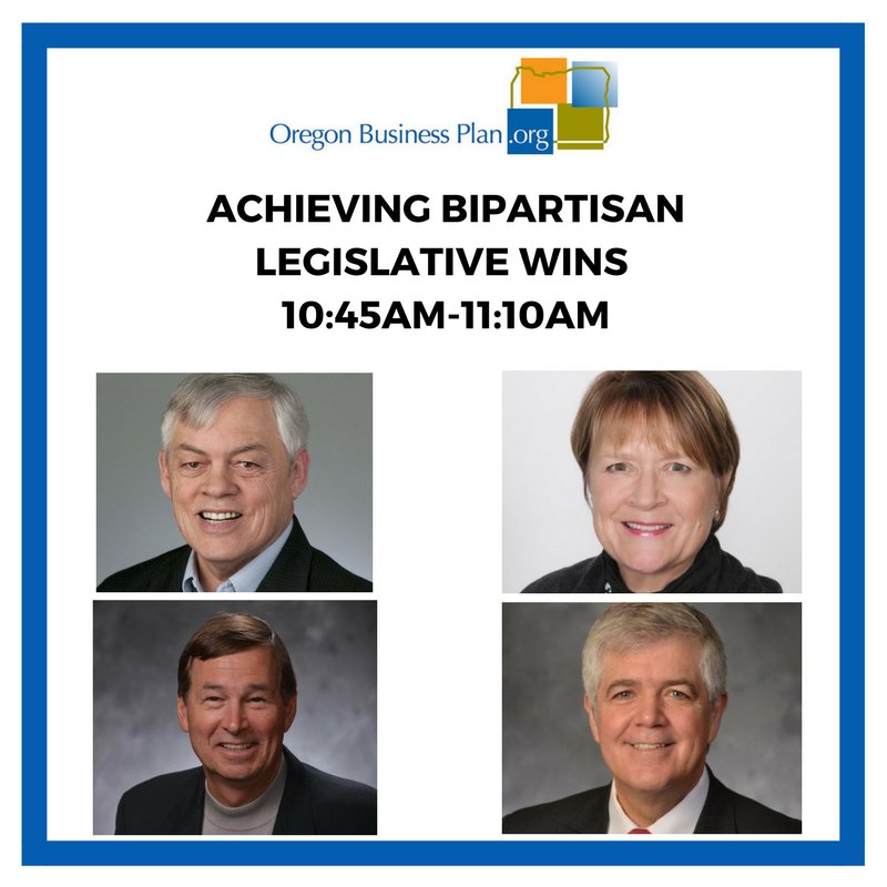 OreBusinessPlan's tweet photo. Senators Lee Beyer and @BrianBoquistGOP along with Representatives @RepBentz and @RepCaddyMcKeown discuss how Oregon was able to achieve bipartisan success on transportation and what lessons can be learned for addressing the state’s budget crisis. #OLSummit https://t.co/UhRHUCItw1
