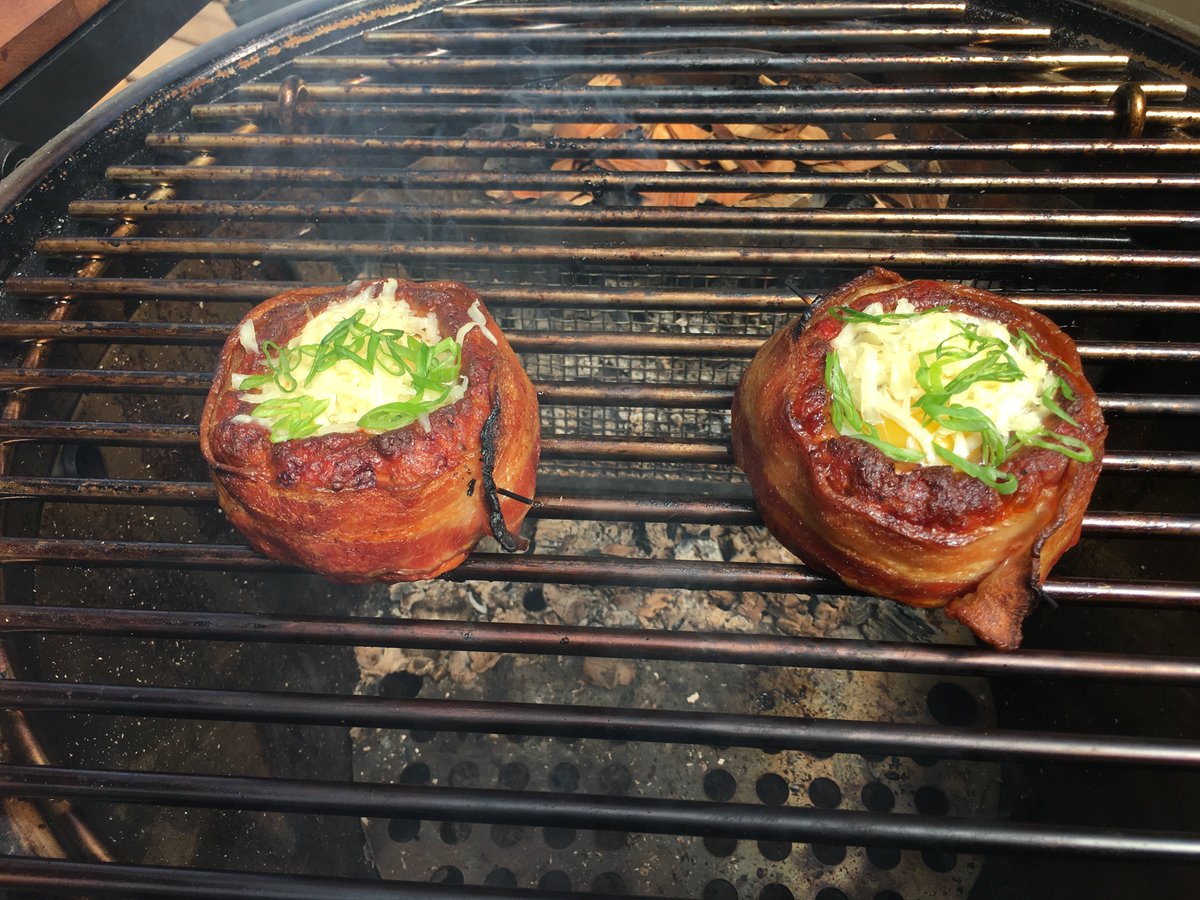 Beer-Can Breakfast Burgers are a flavor explosion of sausage, bacon, egg, and cheese. Do YOU fire up the grill for the most important meal of the day? barbecuebible.com/2017/08/05/bre…