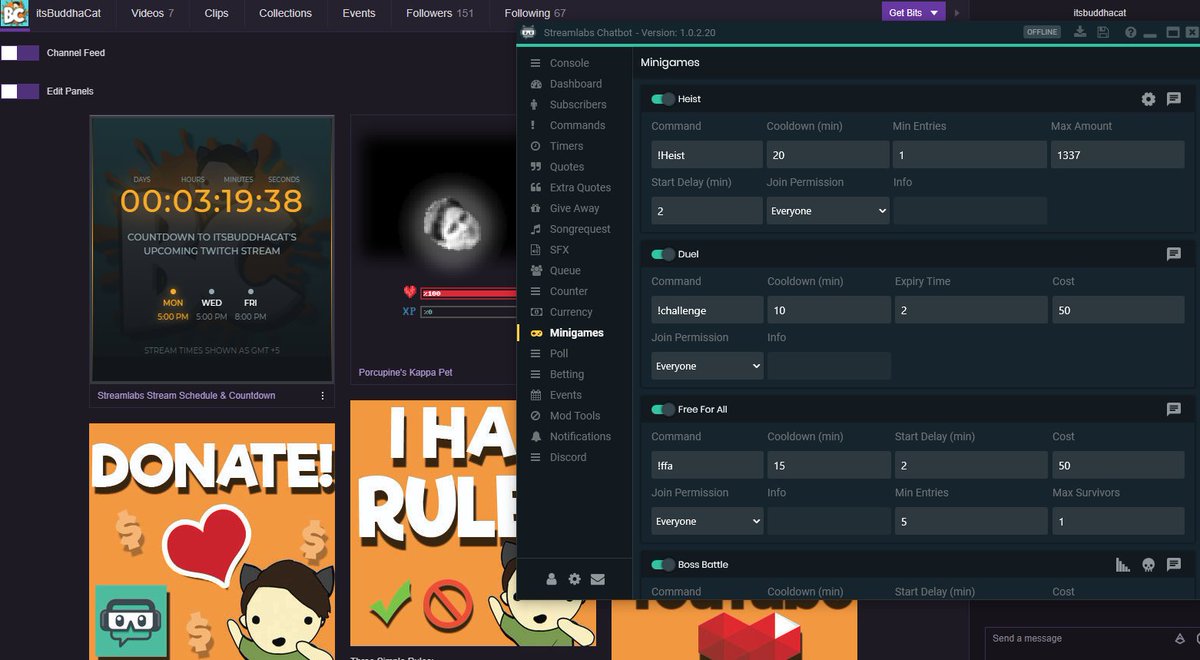 ItsBuddhaCat's tweet photo. Ooo my #Twitch is so fancy now + new amazing bot! Thanks to @AllTheWayJ27 for telling me about #AnkhBot. Seriously amazing how many features it has, plus the convenience of it being integrated with #Streamlabs! https://t.co/hBU7Vz6Ayo