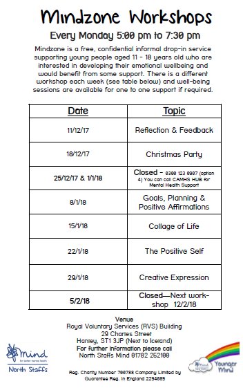 NSMindzone's tweet image. All information regarding the new timetable covering 11/12/2017-05/02/2018 is on the Mindzone Facebook page. facebook.com/NSMindzone/pos…