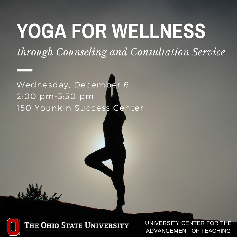 OSUDrakeInst's tweet image. To help maintain your #wellness, consider attending Yoga for Wellness TODAY from 2-3:30pm in Younkin Success Center Room 150  go.osu.edu/YogforWellness @OSUCCS