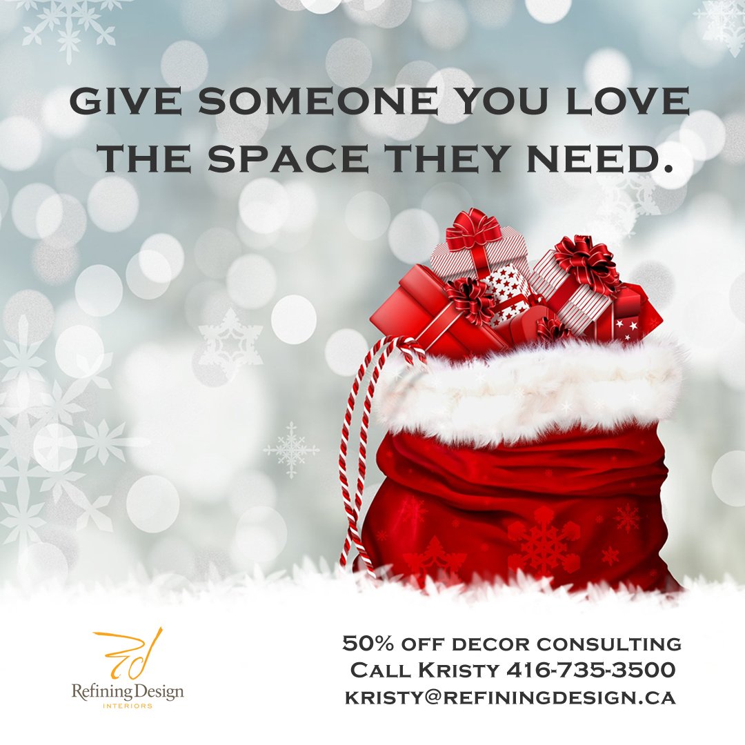 RefiningDesign's tweet photo. HOLIDAY SPECIAL! 50% off of decor consultation gift certificates, available until Dec 24, 2017 only. Get in touch for details!
#interiordecor #interiorstyle #interiordecoration #TorontoDecor #TorontoDecorator #TorontoDecorators #TorontoDecorating #RefiningDesign #KristyMalone https://t.co/dZVYHHuXEn