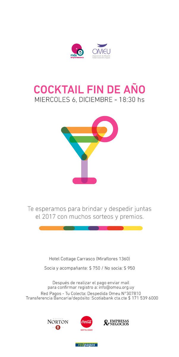 MIÉRCOLES 6 DE DICIEMBRE COCKTAIL FIN DE AÑO OMEU. TE ESPERAMOS CON MUCHOS SORTEOS Y PREMIOS. ENTRADAS EN RED PAGOS!