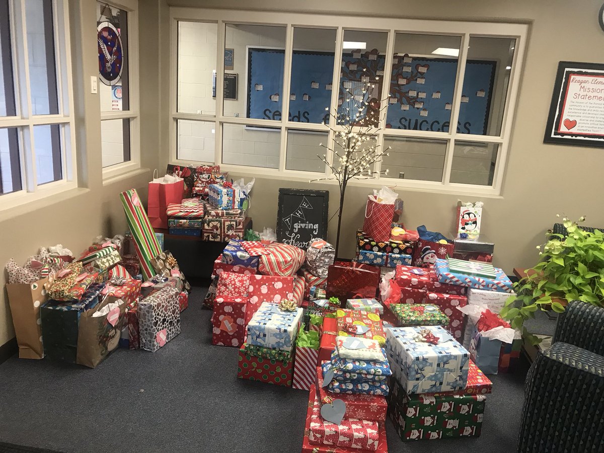 tararaecooper's tweet photo. Our @MPS_Reagan community is #SoGenerous! Send all Giving Heart presents to the office and we will drop everything off to @millardpwc. https://t.co/36zkV6AIRK