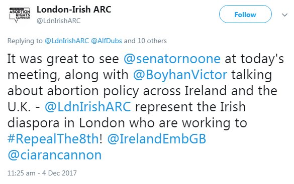EmmaMurphy12150's tweet photo. So now we know why #8committee chair @senatornoone couldn't make #PLC2017 yesterday despite being invited - she was flying out to London to attend yet another pro-#repealthe8th event, hosted in @IrelandEmbGB of all places.
How can @FineGael stand over this total sham process? https://t.co/gfmns5CvdY