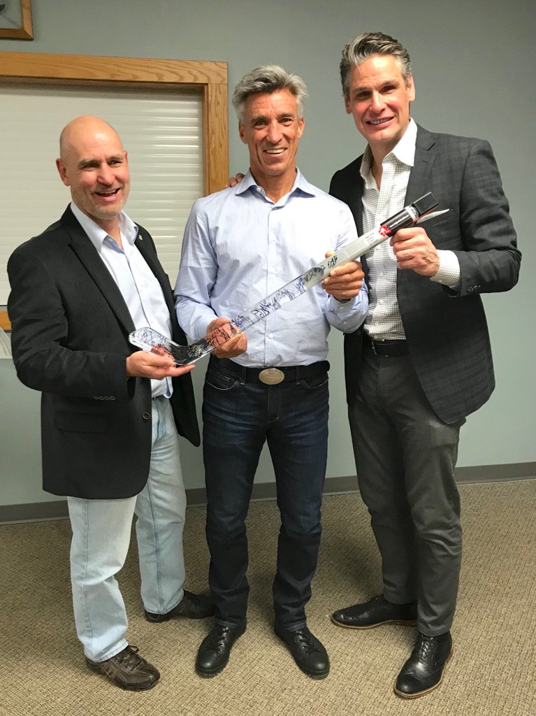 HighStickVodka's tweet photo. Want to thank Geoff Courtnall, @asgrimson, Eddy Staniowski and all guys from @hockey_39 making this stick extra special to raise funds at the Milestone Sportsman Dinner #SignedStick https://t.co/OWWB6hSlJS