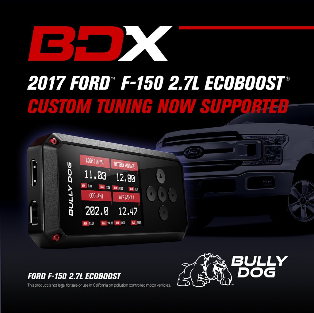 Custom tuning now supported for the 2017 Ford F-150 2.7L Ecoboost on the Bully Dog BDX Tuner.

#BullyDogTech // #UnleashBully // #BullyDogTuned // #BDX // #BullyDogBDX // #Ford // #F150 // #EcoBoost