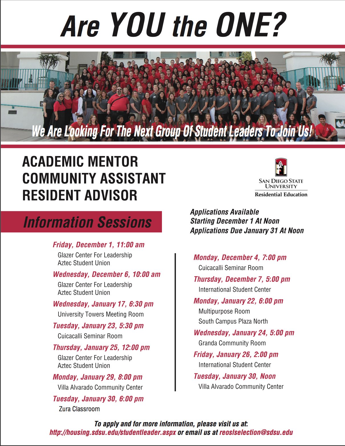 SDSU Housing on Twitter "Interested in being a RA/CA/AM next year? Our