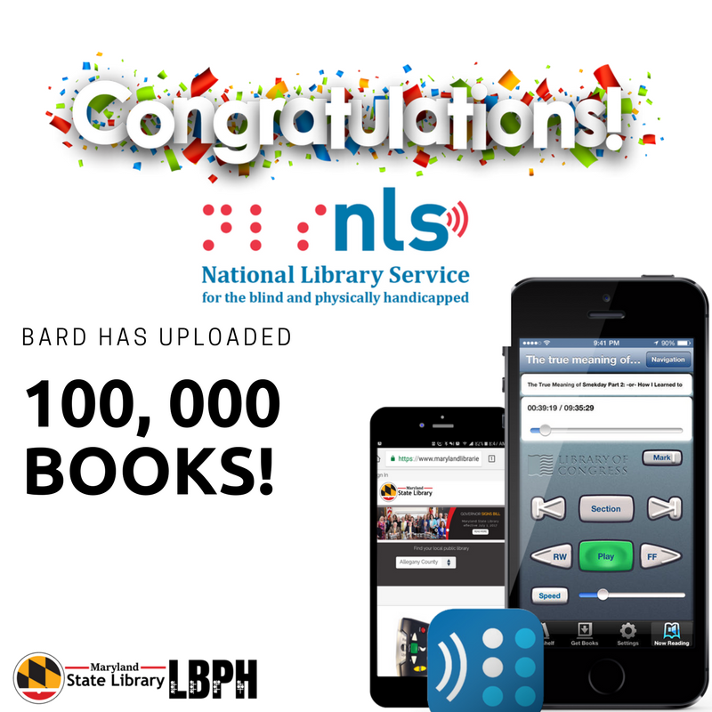 MDLBPD's tweet image. Congrats to @librarycongress for uploading 100, 000 books to BARD - the Braille and Audio Recording Download Service. Our patrons couldn&apos;t be happier! Thank you for all you do to ensure that #allmayread.