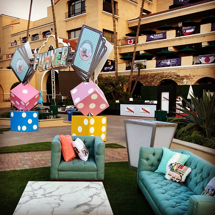 PEPCreative's tweet photo. There is nothing #funner than this #customfabrication for @HarrahsSoCal at the #breederscup! Our team custom built and printed the fun archway, and paired it with our new mint color Soriano furniture. #OnPoint! 
@DelMarRacing @BreedersCup https://t.co/Jf6JfvTnI6