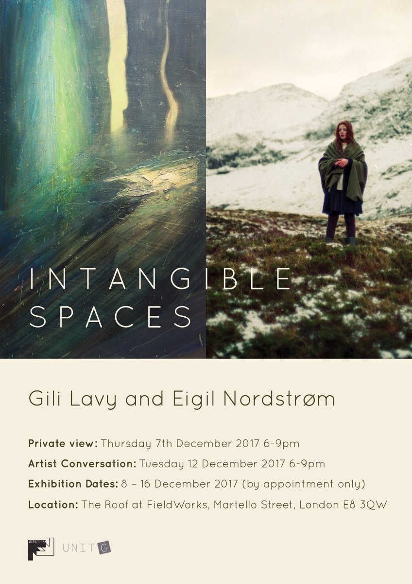 FieldWorksLdn's tweet image. Beautiful new poster for FieldWorks opening #intangiblespaces this Thursday - come check out the new work of @gili_lavy and Eigil Nordstrøm, curated and exhibited in collaboration with @UnitGgallery, @BowArts and @FlorenceTrust #firstthursday #londonfields #artopenings