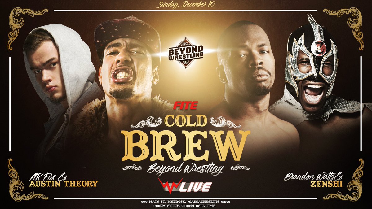Let's get 100 RETWEETS for #ColdBrew this Sunday at 2pm in Melrose, MA - a doubleheader with <a href="/WWNEVOLVE/">EVOLVE Wrestling</a>!

Tickets: beyondwrestlingonline.com/coldbrew

- <a href="/WalterAUT/">Gunther_AUT</a> vs. <a href="/TheProductDS/">Charles Max Barsky</a>
- <a href="/RealKeithLee/">Loving Lee</a> vs. <a href="/JANELABABY/">“The Bad Boy” Joey Janela</a>
- <a href="/SuperKingofBros/">Matthew Riddle</a> vs. @strongstylebrit
- <a href="/DarbyAllin/">DARBY ALLIN</a> vs. <a href="/SilverNumber1/">John Silver</a>