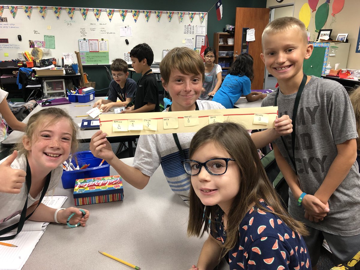 Bone_4th's tweet photo. “Who is winning?” Placing fractions on a number line as a pre-assessment for comparing fractions. #greatmathdiscussions @WarnerCFISD https://t.co/j1AttN7J0m