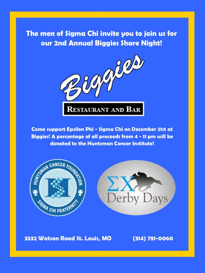 Biggies_STL's tweet photo. Please join us on Thursday December 21st, as a portion of our proceeds will be donated to the @huntsmancancer! #CancerSucksBiggiesCares https://t.co/GnbsMwNMHU