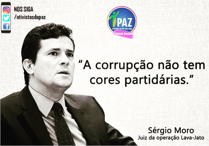 ativistasdapaz's tweet photo. Sergio Moro esta corretíssimo, no Brasil a corrupção e apartidária, devemos apoiar projetos como o Paz para termos um partido feito não por políticos profissionais e sim por aqueles que sempre fizeram no anomimato.

O PAZ apoia as candidaturas avulsas em seu estatuto. https://t.co/BXgj4hNb32