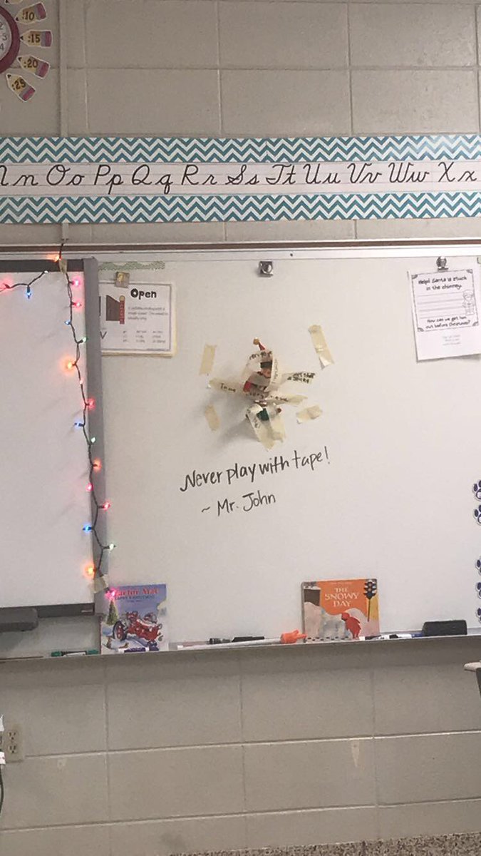 HurstJoneka's tweet image. Our elf, Mr. John, was playing in my tape this morning. #ChristmasFun #ClassFun