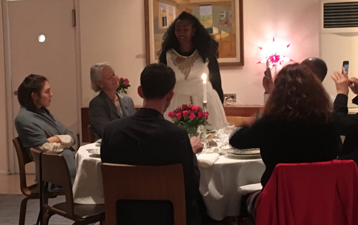 PerThoeresson's tweet photo. Great honor to host the 2017 #RightLivelihoodAward Laureates tonight - except Khadija Ismayilova who wasn't allowed to leave Azerbaijan. In the picture Yetnebersh Nigussie of Ethiopia. #RLA17 #HumanRights #GlobalGoals https://t.co/lJGixJKGLB