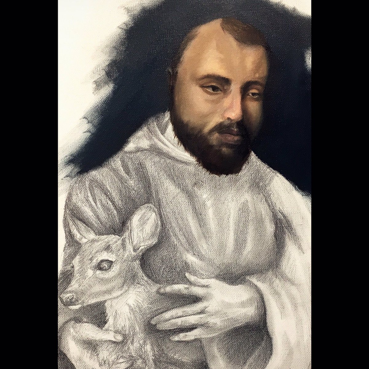 JessyKnuckles's tweet photo. Blocking in has begun...still so much more to go but I'm digging it so far.☺️💗 #religiousart #oilpainting #undersketch #stfrancis #painting #art #artnight #draw #art #artist #animals #artnerd #artislife #professional #tattooartist #jessyknuckles https://t.co/cJKOygrX1g
