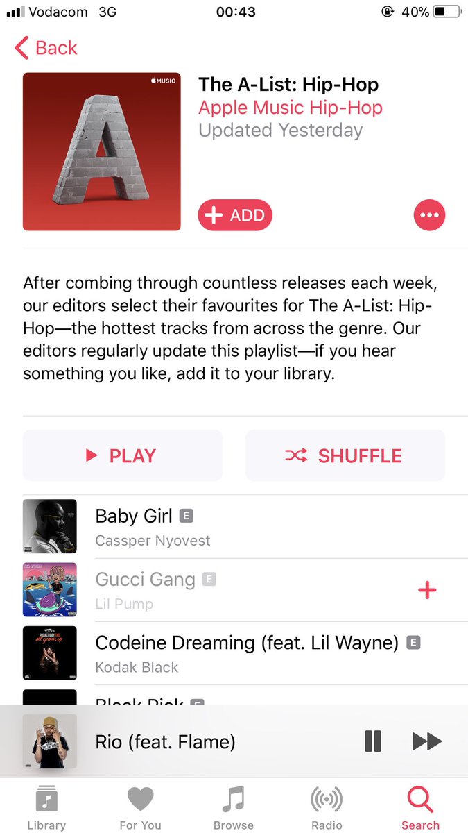 ChumaMaq's tweet photo. Apple Music added “Rio” to their “The A-List: Hip Hop” playlist 🔥👀 https://t.co/FOrK5zRXqv