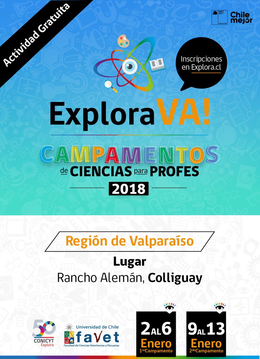 uchile's tweet photo. U. de Chile y @exploraconicyt convocan campamentos de educación en ciencia para profesores de todo el país. ¡Las inscripciones ya están abiertas! https://t.co/ksYGi7YQzn https://t.co/6XdUMngflN