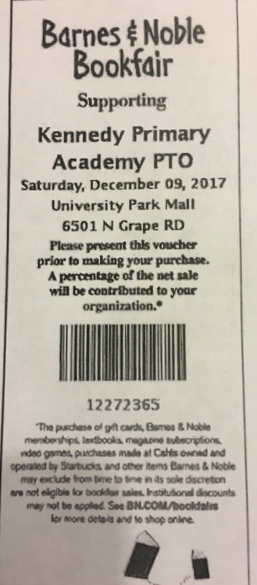 KennedyPrimary's tweet photo. Be sure to join us at Barnes &amp; Noble this Saturday! Share this coupon &amp; encourage everyone to come out! https://t.co/f61TpSlQbC