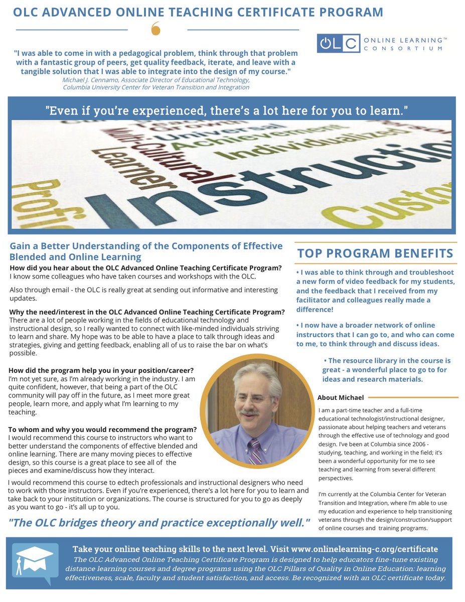 mcennamo's tweet photo. Thank you very much for the #SpotlightArticle @OLCToday!
I thoroughly enjoyed exchanging ideas with my cohort on #BlendedLearning & #OnlineTeaching.
PDF: https://t.co/hWYTkDH6Vq https://t.co/SkeIzIhWlV