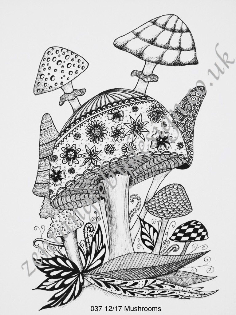 ztanglebydesign's tweet photo. Latest piece. Finished and ready to take orders! #zentangle #mushrooms #magical #fantasy #mythical #toadstool #pixiehouse https://t.co/r00JT1jinM