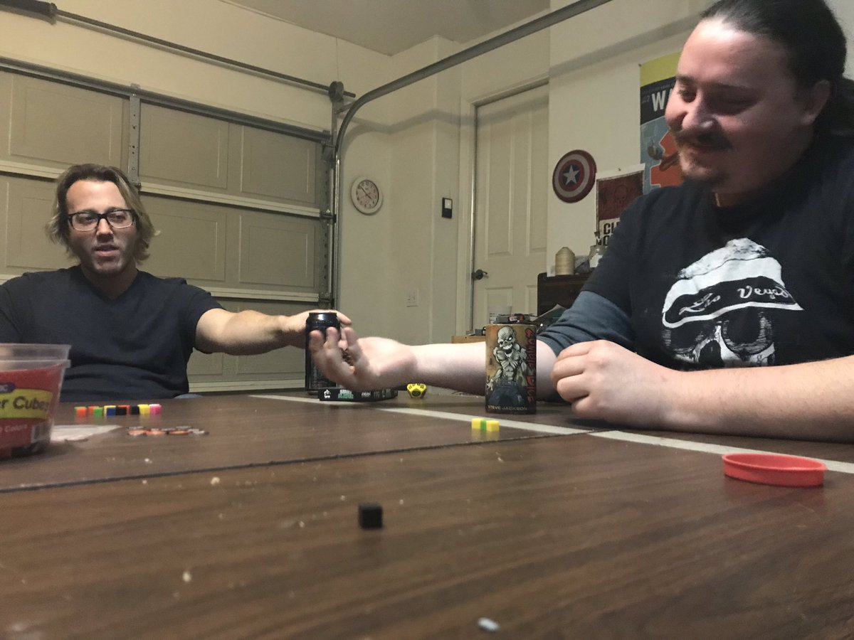 DevDiem's tweet photo. Hey gang! Today is #NationalDiceDay and to celebrate, the team got together and played a rousing game of Zombie Dice. Thanks to @SJGames for creating this fun and addictive game! #dice #zombie #boardgames https://t.co/RfPq0V7ujp