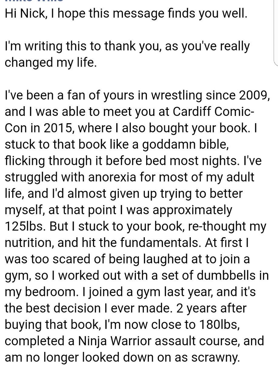 RealNickAldis's tweet image. This right here is why I wrote @Superstar_Body. I got this message this AM from Mike; he struggled with anorexia and was too embarrassed to go to a gym.  Check out what he had to say. It made the whole thing worth it for me. So Mike, thank YOU.
superstarbodybook.com