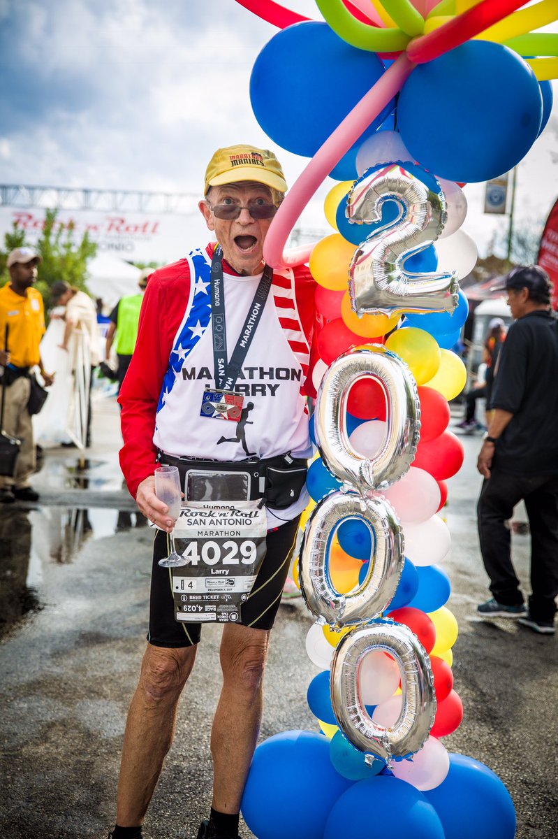 RunRocknRoll's tweet photo. Larry Macon has now run enough marathons to circle the Earth at the equator TWICE. He completed his 2,000th marathon yesterday at the 2017 @Humana #RnRSanAntonio Marathon &amp; 1/2 Marathon! Read more of today’s #MondayMoment: https://t.co/IJHTJGSP1K https://t.co/5mfeefTISs