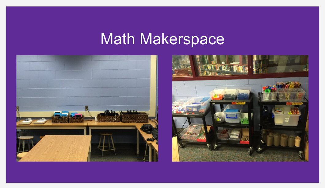 MelissaSeco's tweet photo. What’s a #Math #makerspace? Thanks @Kelly_M_Wright for sharing ideas with us! #MathPart1and2 https://t.co/VLVV6U4h4f