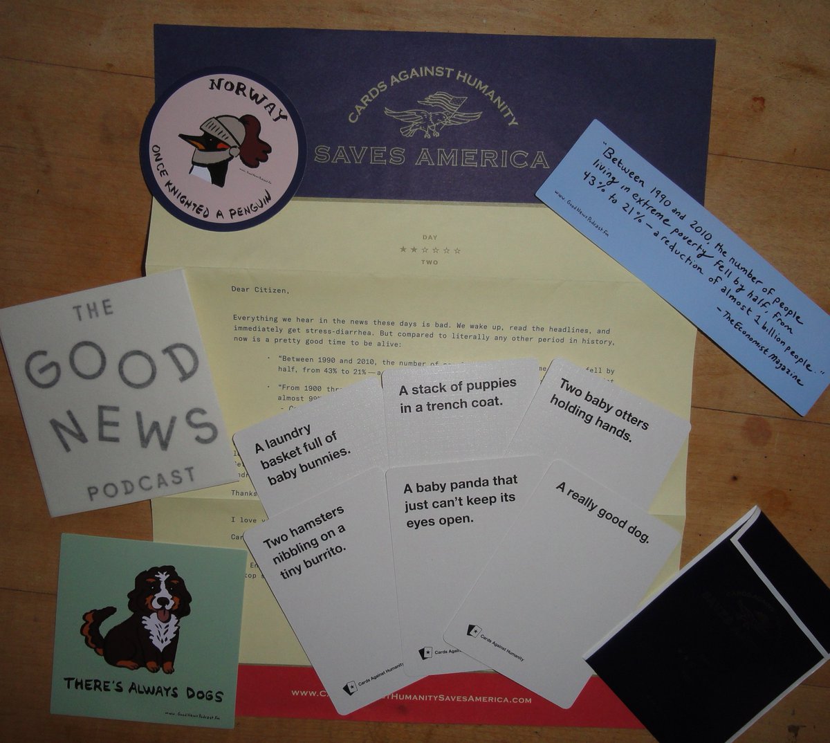 WednesdayMcCool's tweet image. They could have called it "Cards Against Humanity Saves Your Sanity" ... today's offering from @CAH announces their #GoodNewsPodcast