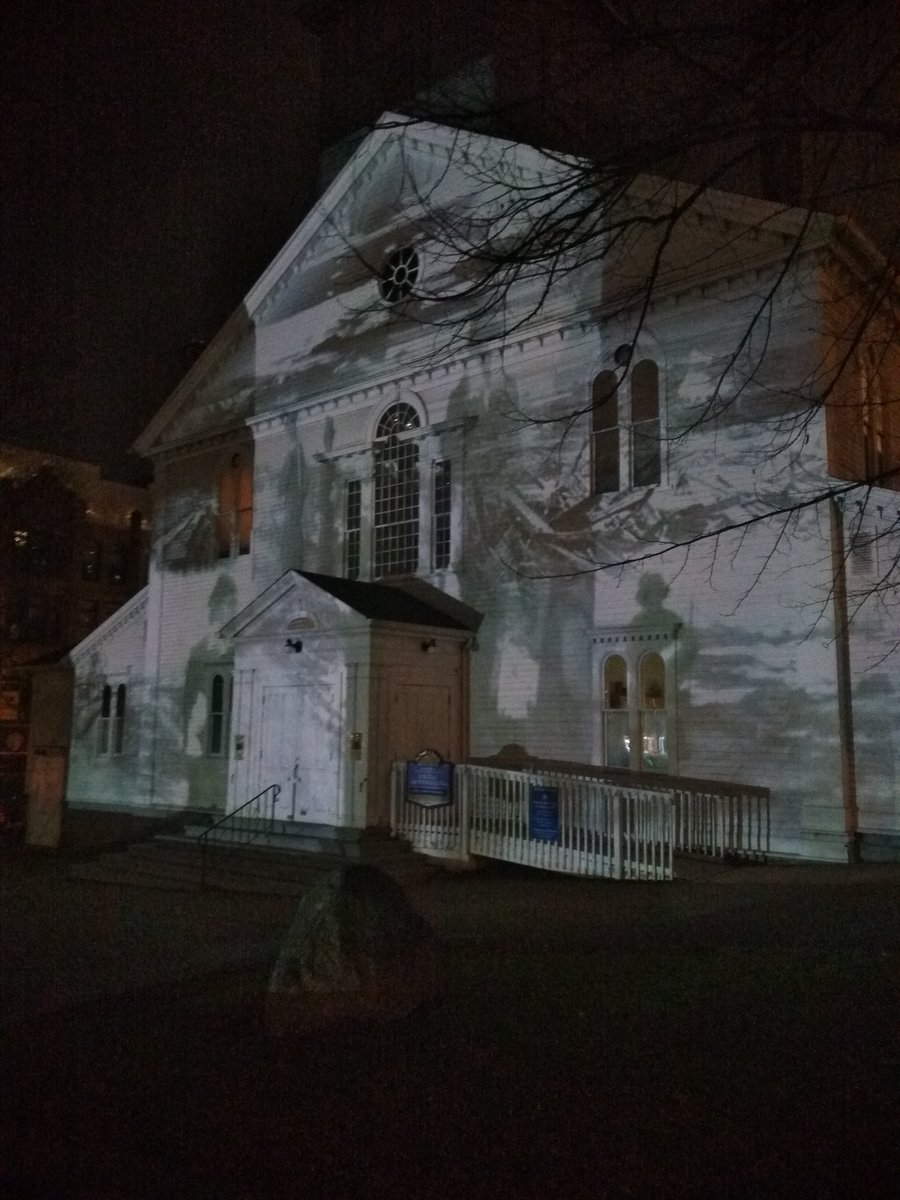 StPaulsHalifax's tweet photo. Lukas Pearse is in the house! The exterior is big on images, the interior is warming up. "In Memoriam" the #HalifaxExplosion Anniversary Event. Wed. Dec 7th 7PM. #100Years100Stories #HfxExplosion https://t.co/NmZXcLUe1b