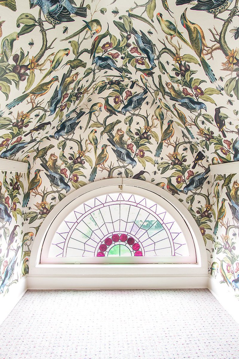 From closet to “Aviary.” 🐦Nicole from <a href="/makingitlovely/">Nicole Balch</a> took on the One Room Challenge. She used Orinthology Wallpaper &amp; transformed this closet space off her office into something magical! They call it the Rainbow 🌈 Room.❤️ What would you call it? Read more on her blog.