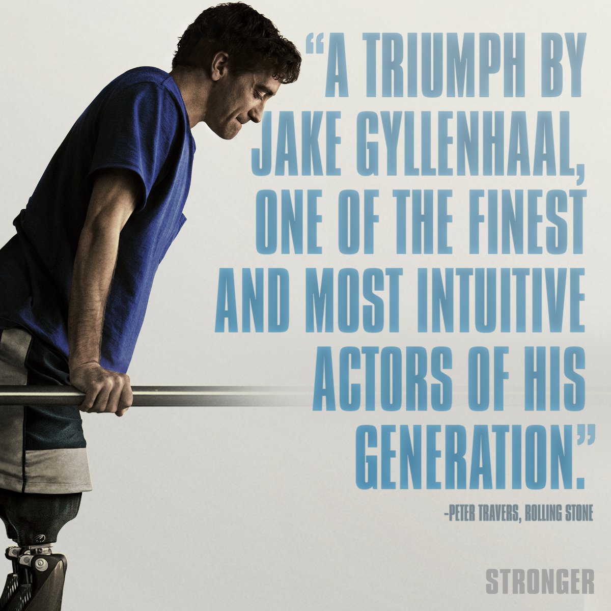 StrongerTheFilm's tweet photo. Consider Jake Gyllenhaal for Best Actor in STRONGER.

“A triumph by Jake Gyllenhaal, one of the finest and most intuitive actors of his generation,” raves @RollingStone. https://t.co/mrbV9IID7f