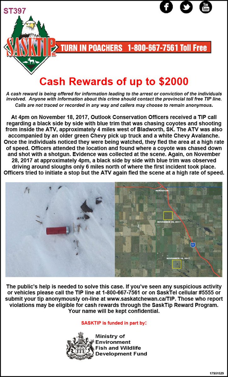 Sasktip's tweet image. Check out the latest unsolved cases from around the province and see if you can help! If you have any info call the TIP line 1-800-667-7561 or #5555 from a Sasktel cellphone. Or report online at saskatchewan.ca/tip