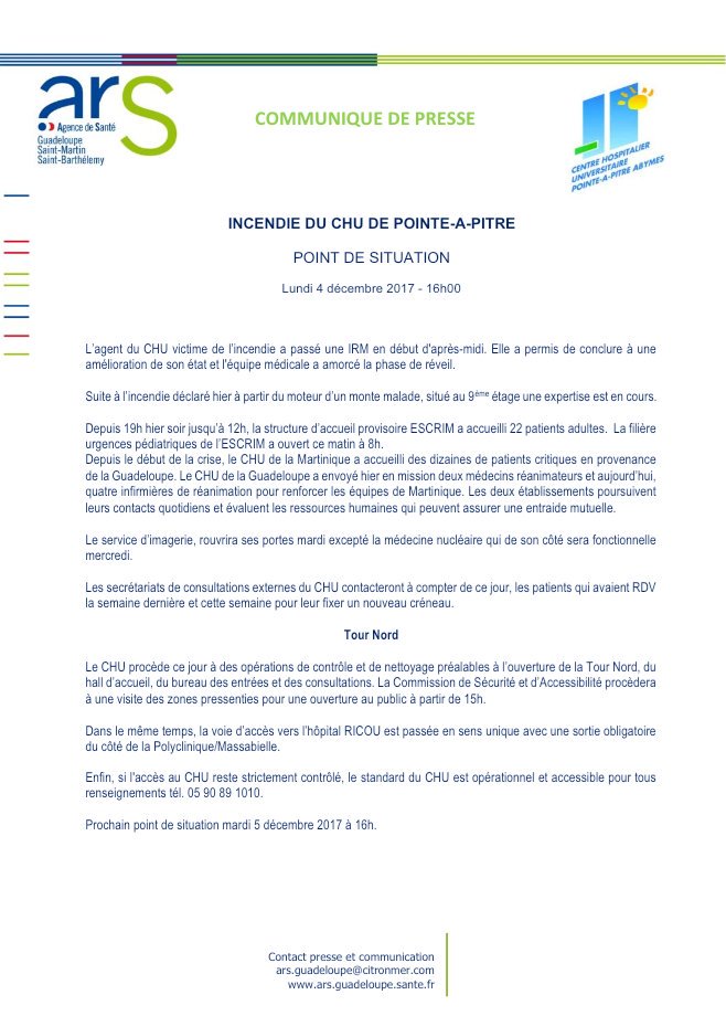 Point de situation au 4 décembre de <a href="/ars_guadeloupe/">ARS Guadeloupe, Saint-Martin et Saint-Barthélemy</a> 🏥

L' <a href="/ESCRIM_FRANCE/">ESCRIM-FRANCE</a> 🇫🇷est complètement opérationnel.

x.com/ars_guadeloupe…