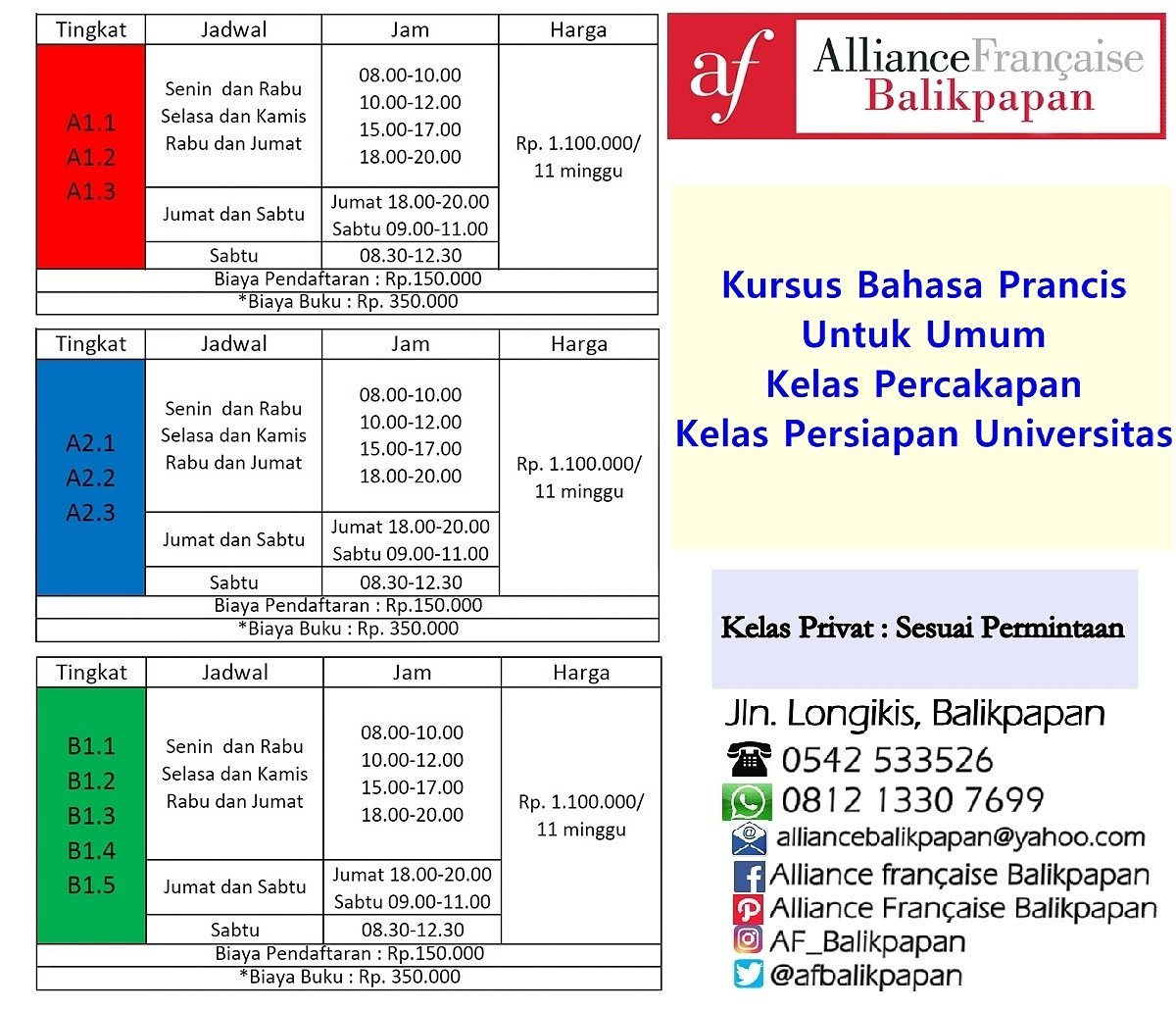 Belajar bahasa Prancis? Kenapa enggak.. Le français ? oh là là
#AFBalikpapan #kursus #BahasaPrancis #balikpapan #samarinda #bontang #berau