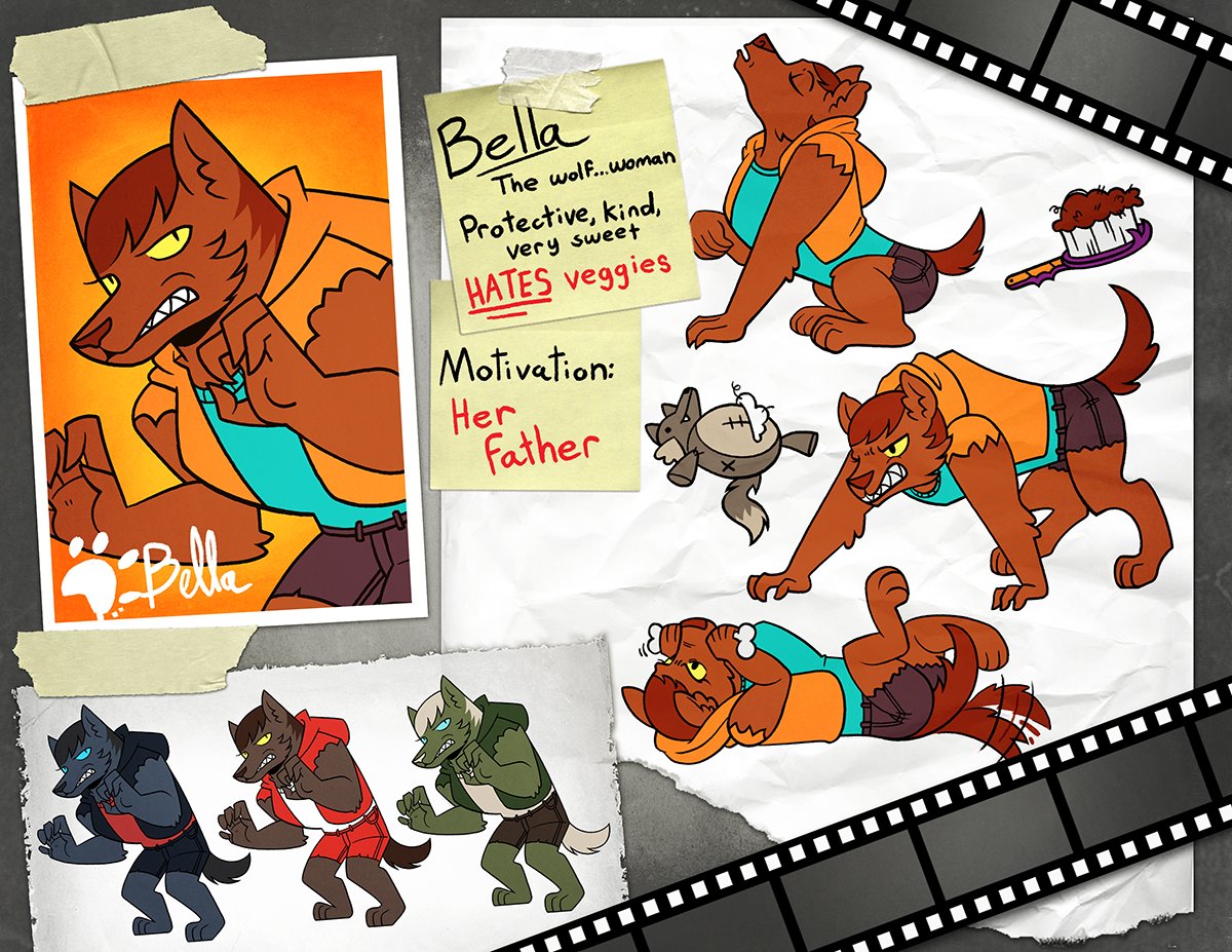 A quick sample of my classic movie monsters fighting game project!
Bella is the daughter of the wolfman. She's a quiet and considerate person who enjoys napping, knitting, and taking care of small animals. 