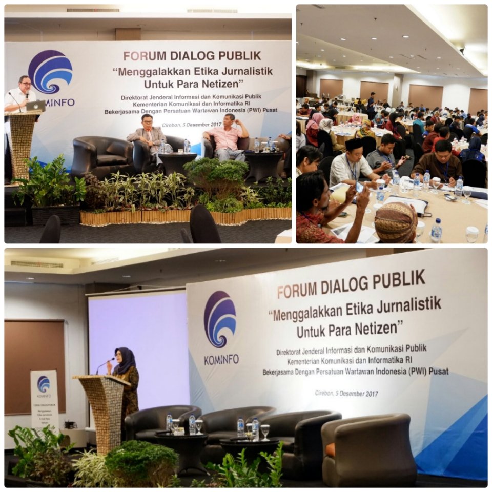 Hari ini Ditjen IKP Kementerian Kominfo melaksanakan Forum Dialog Publik dengan tema “Menggalakkan Etika Jurnalistik untuk para Netizen” di Cirebon. Acara ini kerja sama Ditjen IKP Kementerian Kominfo dengan PWI Pusat.