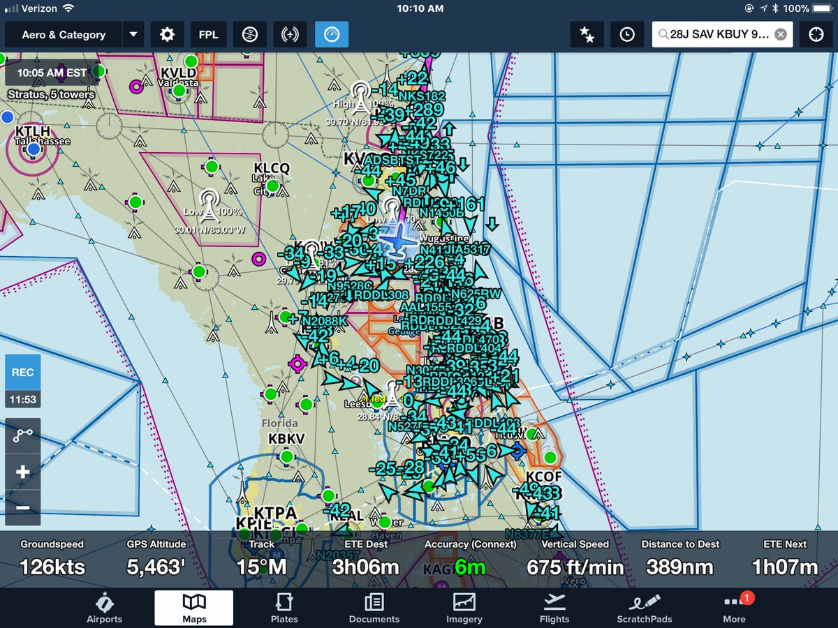 artbillingsley's tweet photo. Florida airways are filled on beautiful clear days with general aviation training, regular general aviation traffic, commercial traffic and corporate traffic. Here is a recent departure from Palatka, FL (28J) #foreflight #stratus2s #cessna #310Q https://t.co/Z8HoQfE006