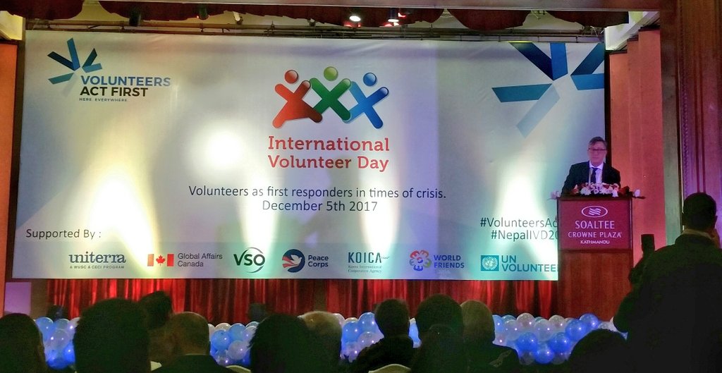 Great opening address by @OlivieradamUNV to begin this morning's celebrations of #IVD2017 in #Nepal. Thrilled to be here amongst an inspiring collection of individuals and organisations celebrating the significant contribution of #internationalvolunteers.