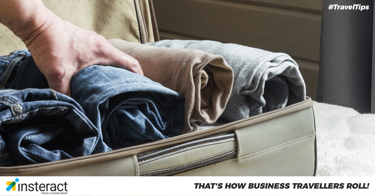 helloinsteract's tweet photo. Rolling clothes as opposed to folding them while #packing #luggage can surprisingly keep them crease and #WrinkleFree. On the plus side, you also get a much more #organized luggage! #TravelTip https://t.co/8pL8iLbyQX