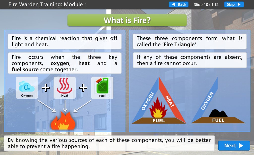 LTUAccross's tweet photo. Here's a screenshot of another of our recent #eLearning projects — Fire Warden Training, for staff at @accrosscollege. https://t.co/Z4ElFoywv3